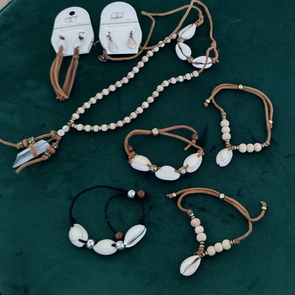 2/$30 Bohemian Western Style Shell Faux Suede Jewelry Set